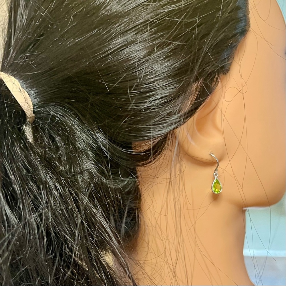 925 green faceted gemstone wire pierced earrings jewelry - Picture 11 of 13